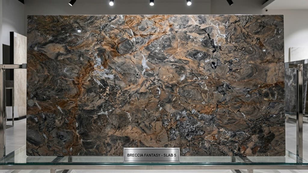 Breccia Fantasy stone slab with grey and copper tones — Kristone Global LLP