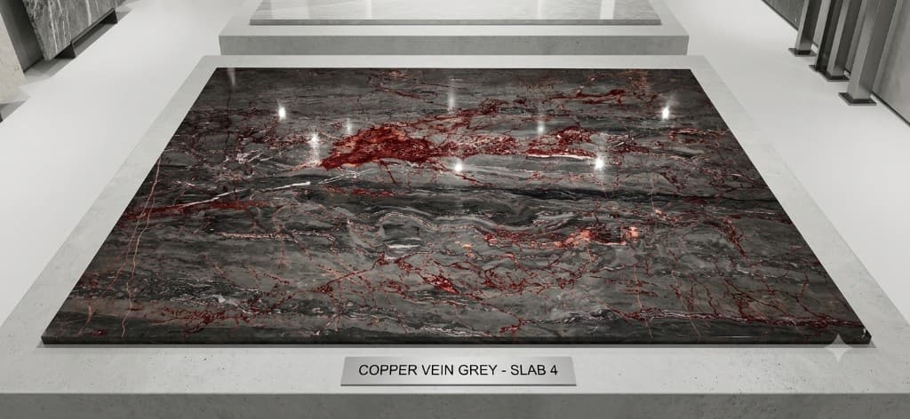 Copper Vein Grey polished stone slab with copper veining — Kristone Global LLP